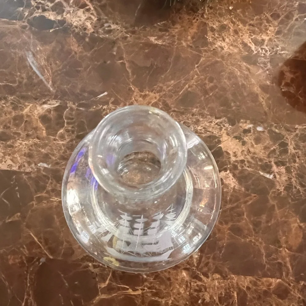 Crystal Clear Glass with Etched Ships Decanter for Brandy or Wine
